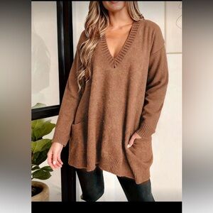 SHEIN Chocolate Brown V-Neck Sweater